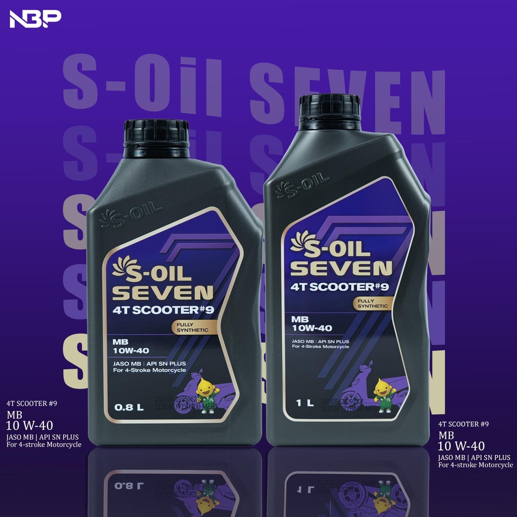 น้ำมันเครื่องสังเคราะห์แท้ S-Oil Scooter #9 10W40 0.8L / 10W40 1L. ใส่รถสกู๊ตเตอร์ สายพาน #เบอร์ 9สั