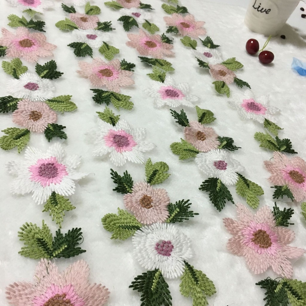 1 หลา Chinlon เย็บปักถักร้อย PATCH ดอกไม้ลูกไม้ Trim Multicolor ชุดเย็บ DIY Craft ผ้าปูที่นอน Headwe