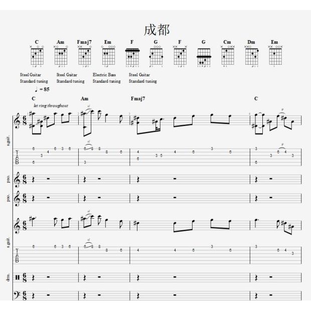 เฉิงตู Band Score Zhao Lei Score กีตาร์ Score เบส Score กลอง Score gtp ขายร้อน Score