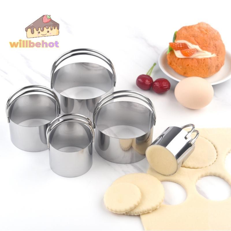 [Willbehot-t] 5 ชิ้นสแตนเลสเบเกอรี่เครื่องตัดคุกกี้ชุดตะกร้าแขวนและ Dual Handle มูสแหวนสําหรับเค้กบิสกิตทํา [ใหม่]