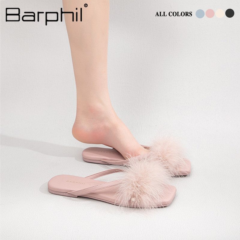 ขายร้อนBarphil Feather รองเท้าแตะขอบ Fairy Goddess Style Soft Sole Slides, ลื่นน้ําหนักเบา Comfort​