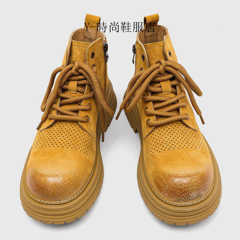 Rhubarb รองเท้า Big Toe ฤดูร้อน Hollow Martin รองเท้าผู้ชาย Workwear Breathable รถจักรยานยนต์หนา Sol