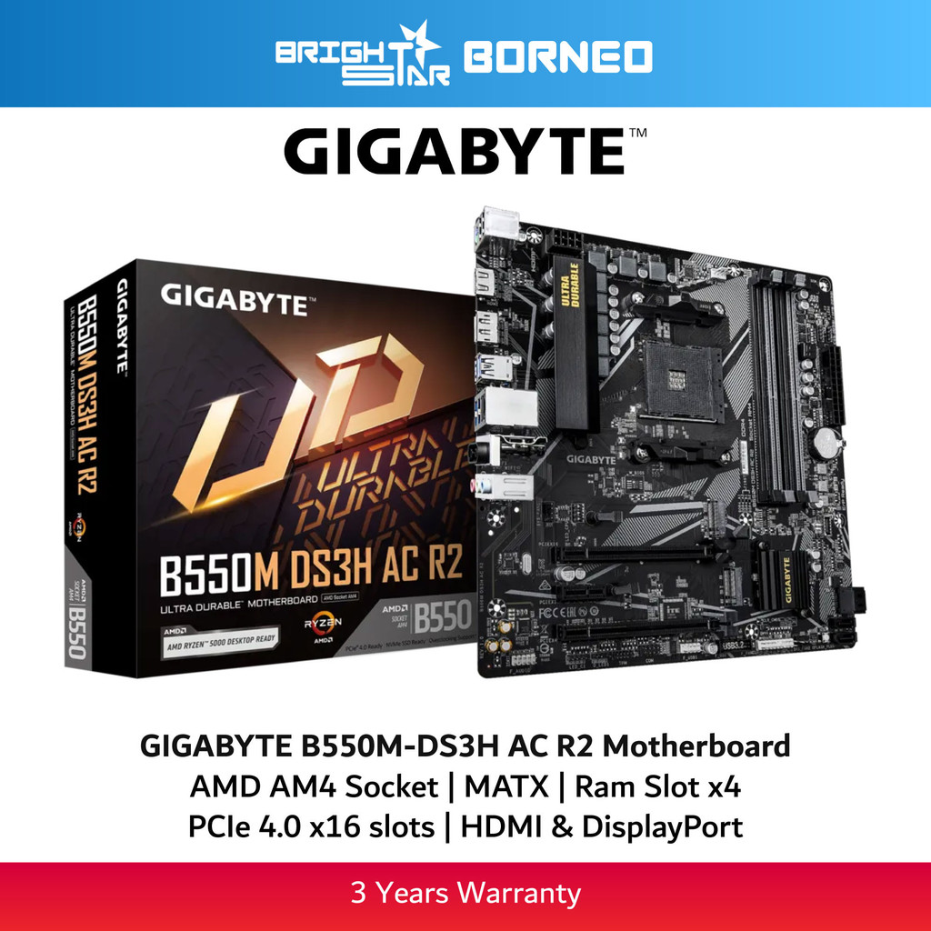 เมนบอร์ด GIGABYTE B550M-DS3H AC R2 AMD AM4 MATX