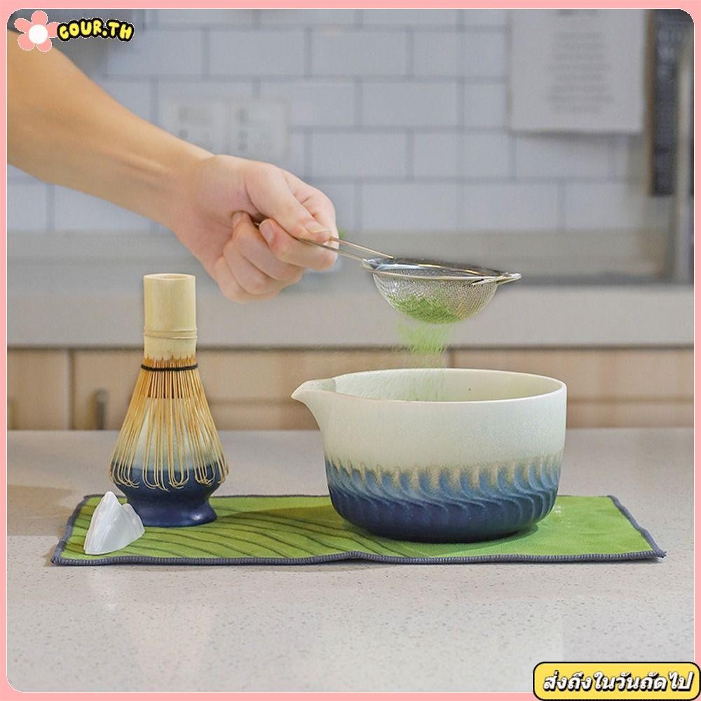 COUR 4 ชิ้น Matcha Whisk,ชุดน้ําชามัทฉะญี่ปุ่นที่ปลอดภัยแบบใช้ซ้ําได้,แปรงกวนมัทฉะเกรดอาหารเซรามิกไม้ไผ่