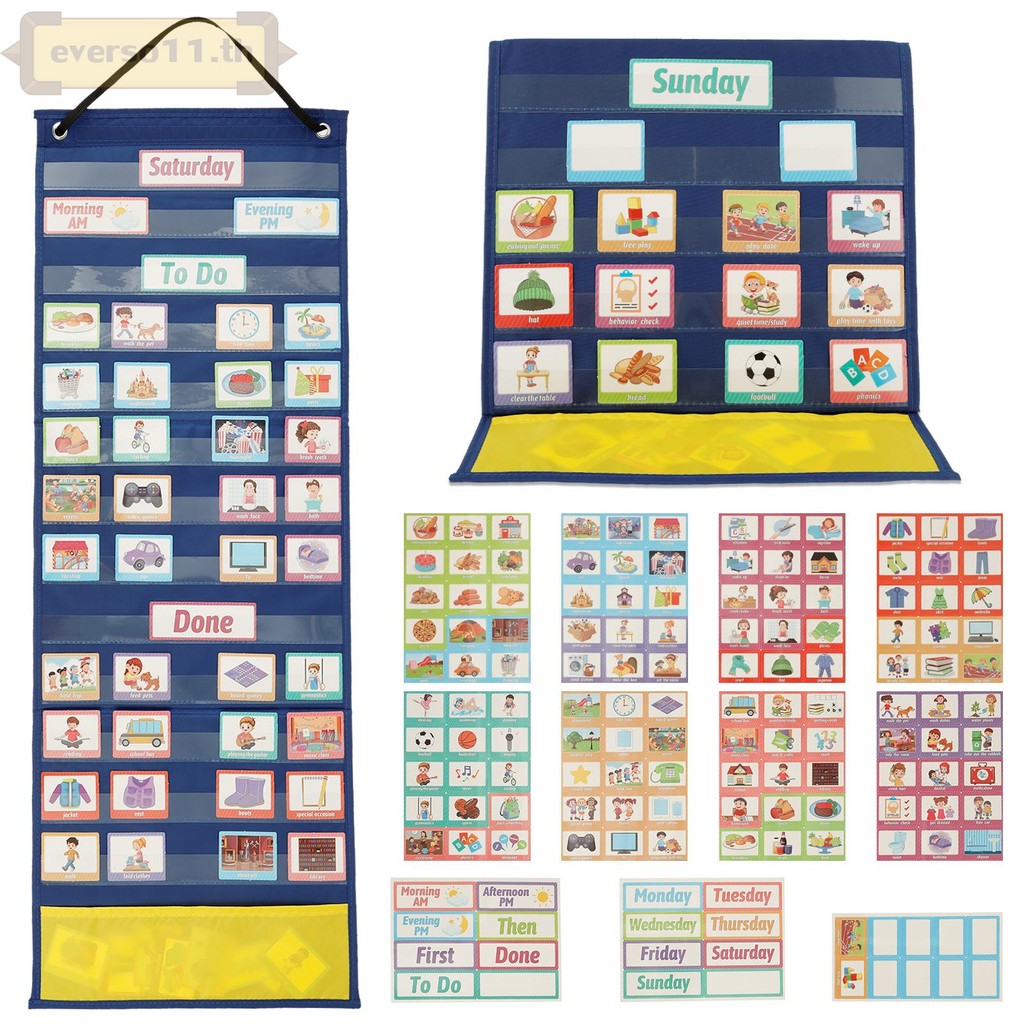 แผนภูมิกิจวัตรเด็กสองด้านพร้อมการ์ด 144 ใบสําหรับตั้งโต๊ะและวางพื้น SHOPTKC2893