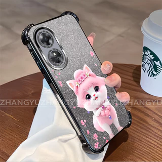 สําหรับ OPPO A17 A17K A18 A38 A58 A78 4G 5G A98 A97 Electroplated กันกระแทกเคสโทรศัพท์น่ารักแมวรูปแบบ TPU นุ่มป้องกันกรณี HM