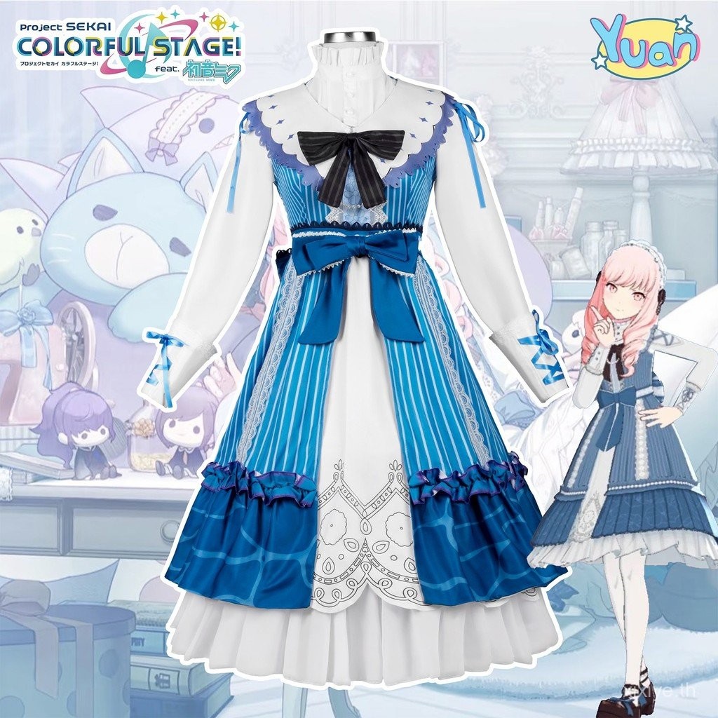 แผนภูมิโลก PJSK Akayama Miki cosplay ชุดอะนิเมะสไตล์ Lolita สำหรับใส่ทุกวัน