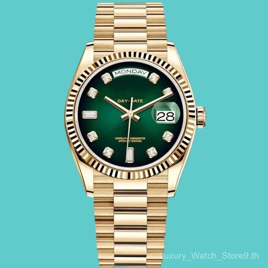 แฟชั่น Man Watch Oyster Perpetual Week ปฏิทิน 18K ทองคําขาวเพชรนาฬิกาข้อมือควอตซ์ WEAJ