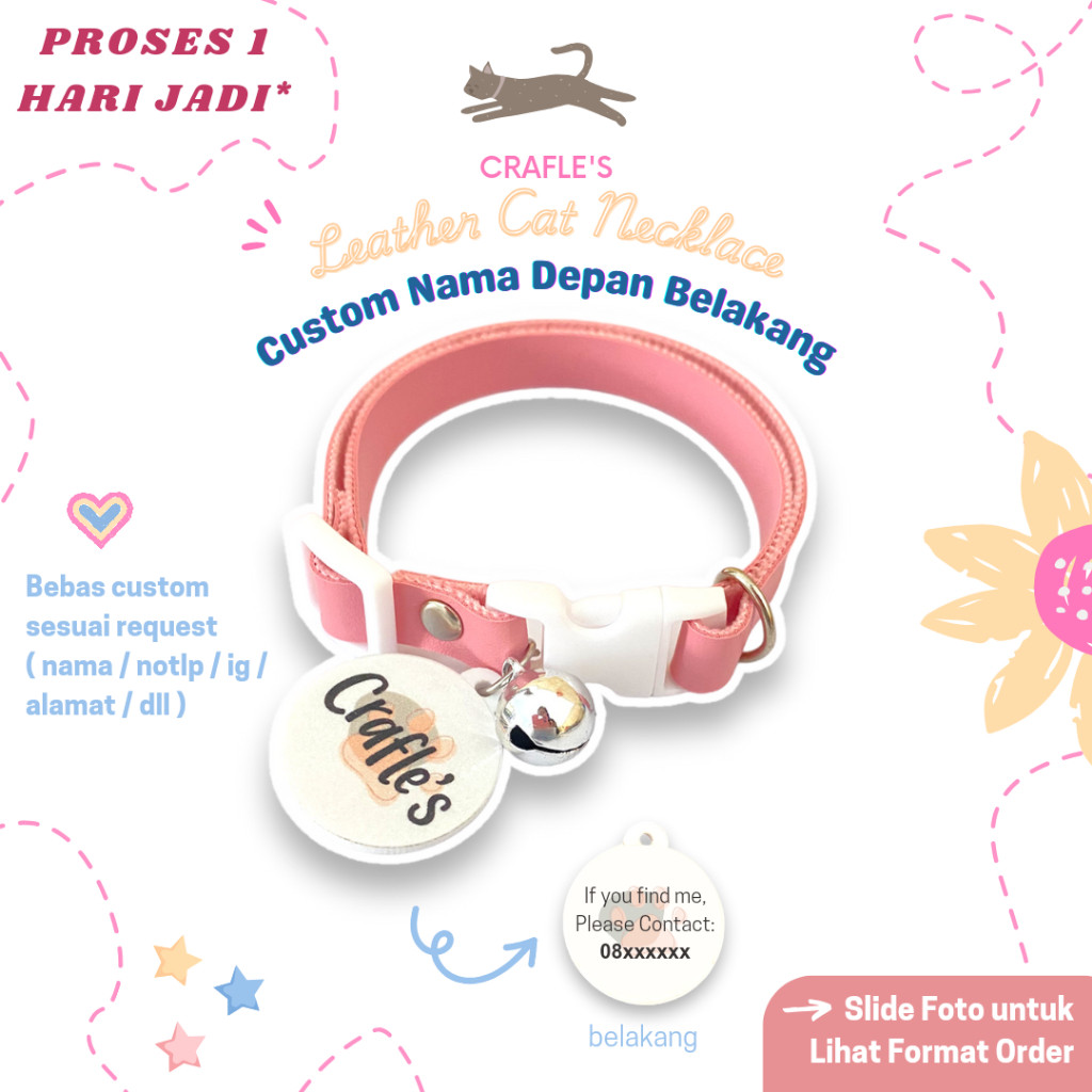 [ฟรีเบลล์ + CUSTOM NAME] CRAFLES LEATHER CAT NECKLACE PASTEL EDITION | CUSTOM NAME / ADDRESS / NOTLP