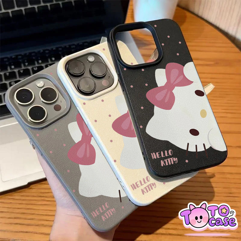 เคสไอโฟน 15 สำหรับ iPhone 16 11 12 13 Pro Max 16 7 15 Plus X XR XS Max น่ารักสวัสดีคิตตี้ปมธนูโพลก้าฝาครอบพื้นผิวหนังดอท