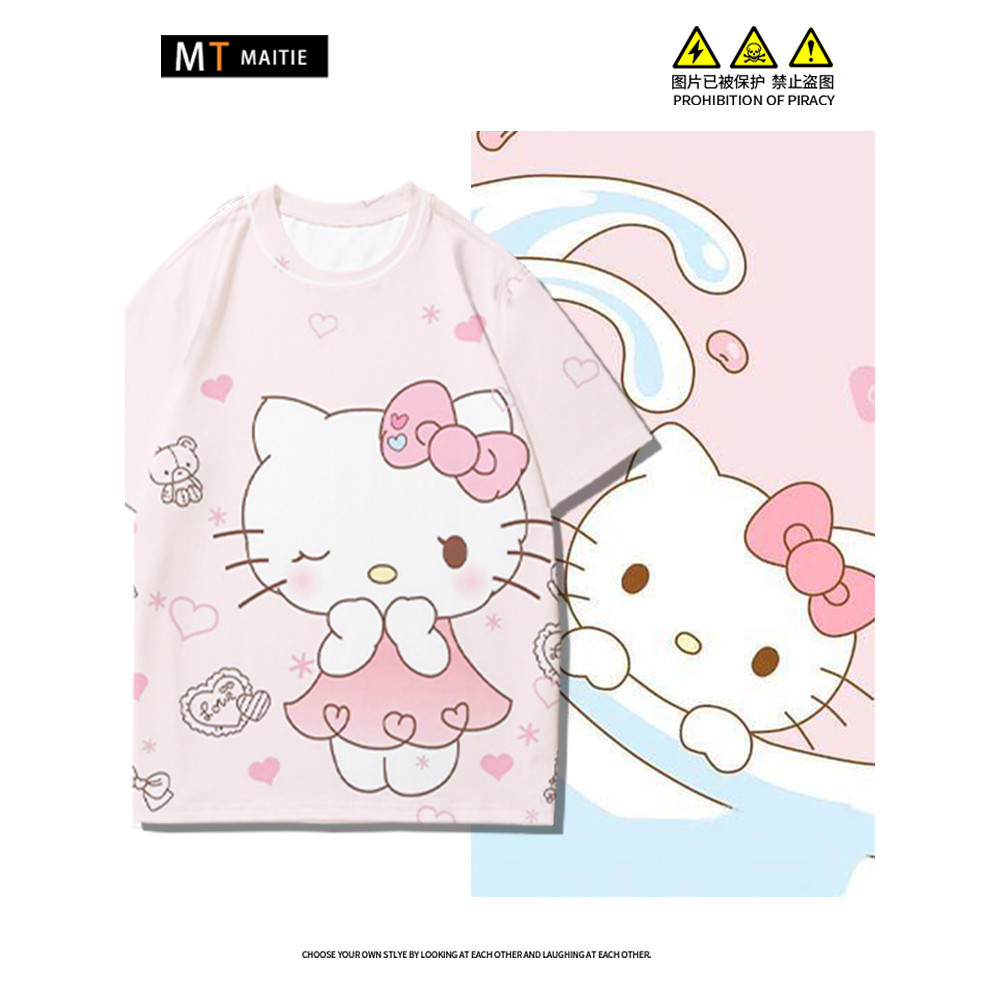 เสื้อ hello kitty HelloKitty Hello Kitty แบรนด์ร่วมแขนสั้นเสื้อยืดผู้หญิงฤดูร้อน Sanrio Kitty Cat He