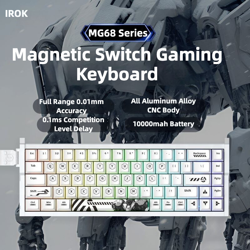 IROK MG68 สวิทช์แม่เหล็ก CNC AllAluminum คีย์บอร์ดแบบกลไกแบบมีสาย 0 Dead Zone RGB เกม 0.01 มม.Class 