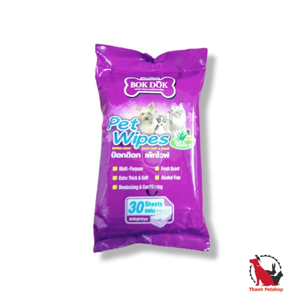 BOKDOK ผ้าเปียกทำความสะอาดสัตว์เลี้ยง น้องหมา น้องแมว BOKDOK (30 แผ่น) - ลดกลิ่น