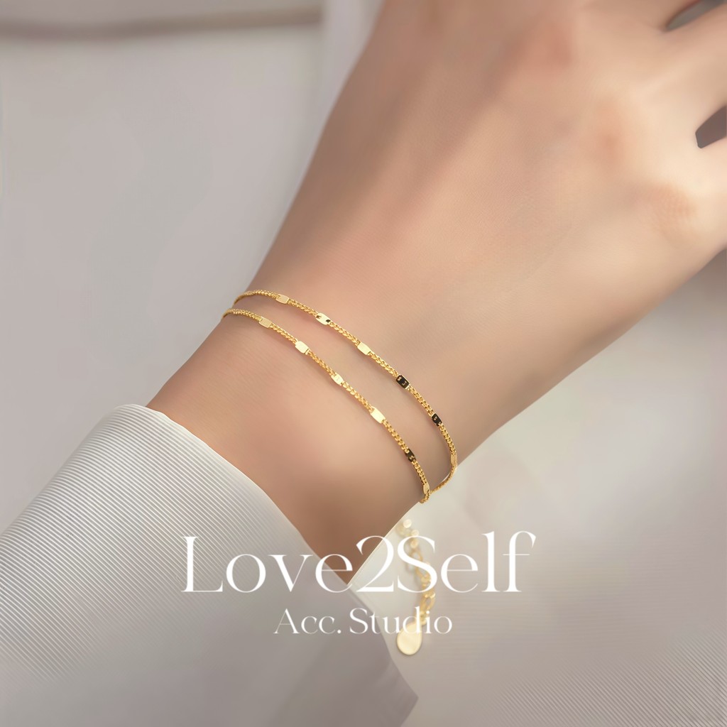 Love2Self S057 Non Tarnish สแตนเลส Double Layered Chain สร้อยข้อมือผู้หญิงสร้อยข้อมือ Lateral