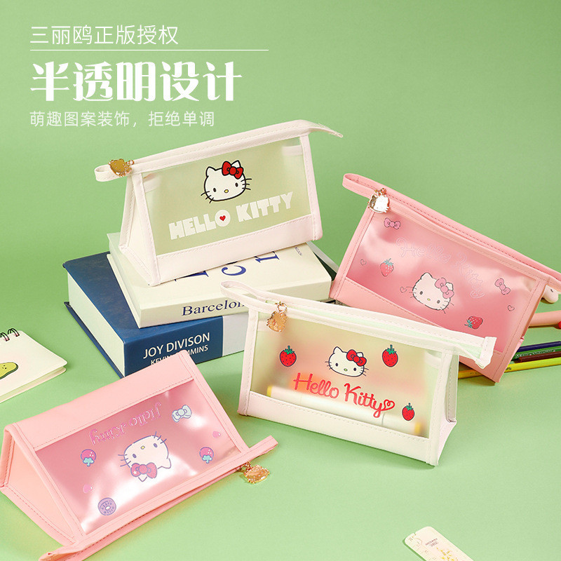 ใหม่ HelloKitty Translucent Frosted Pencil Case Super Hot Cosmetic Bag Storage Pencil Case #HUZA911#