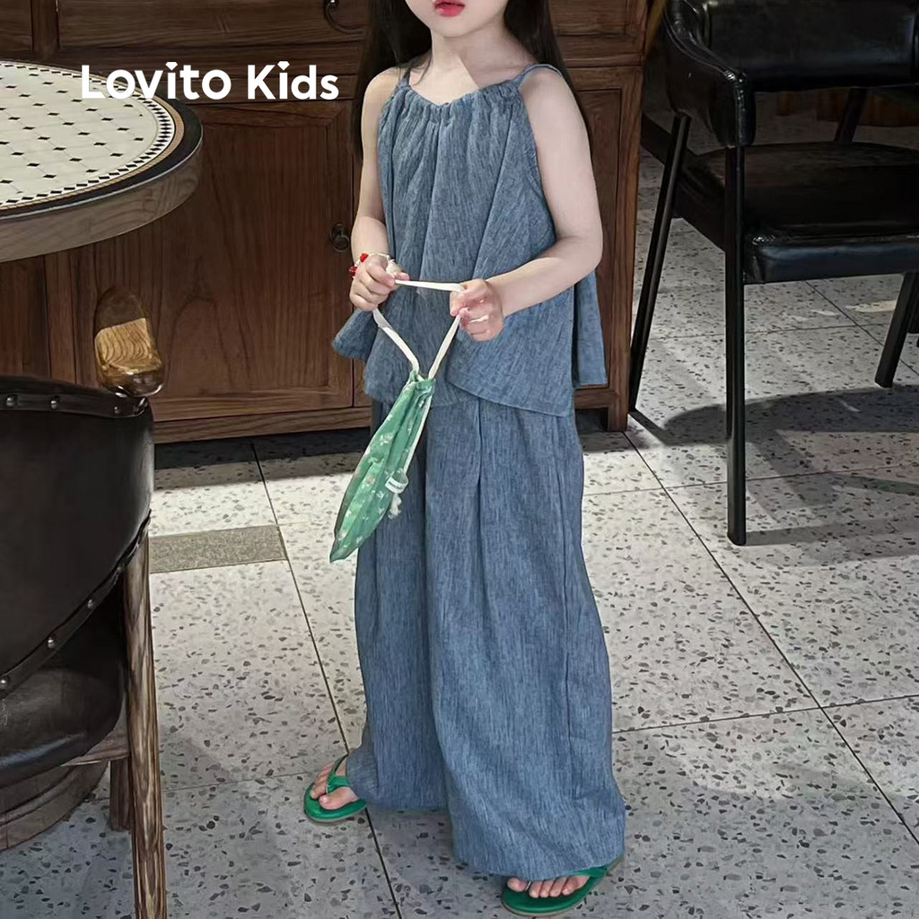 Lovito Kids ชุดกางเกงน่ารัก กับเสื้อคลุมบางเบา สบายและอ่อนโยน สำหรับฤดูใบไม้ผลิ/ฤดูร้อน สีน้ำเงิน LNL111054 - รูปที่ 2