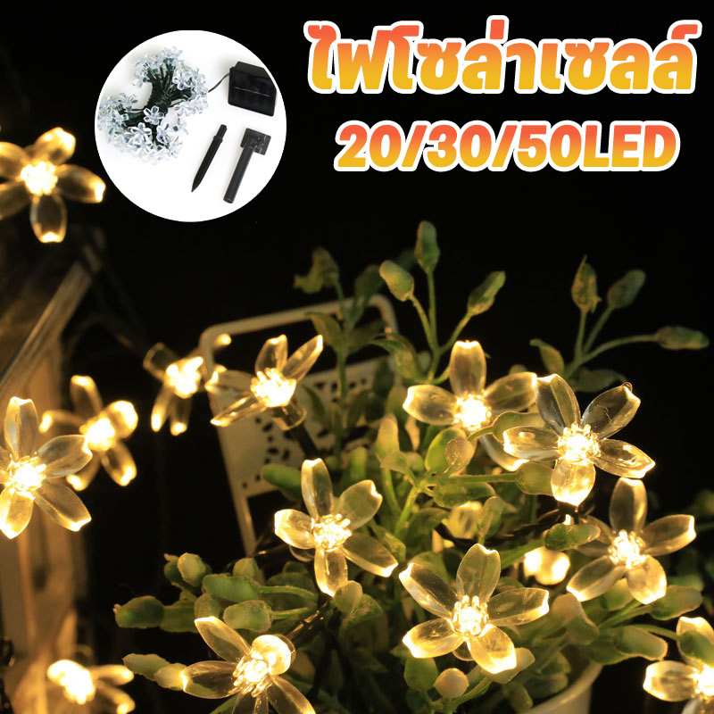 【พร้อมส่ง】ไฟตกแต่ง สตริงดอกพีชพลังงานแสงอาทิตย์  20/30/50LED ไฟตกแต่งสวนและกลางแจ้ง ประหยัดไฟมาก ทนแดด ทนฝน