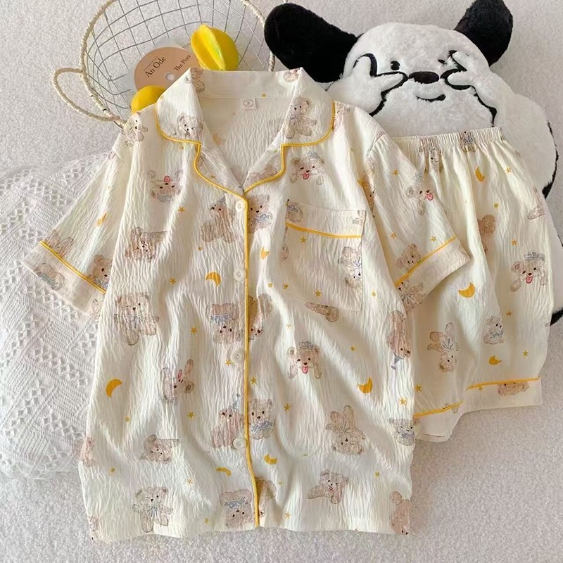 ZZ HOME  ชุดนอนลายการ์ตูน สไตล์เกาหลีน่ารัก สินค้าขายดี มีคุณภาพ เสื้อแขนสั้น กางเกงขาสั้น❤️ ชุดนอนผู้หญิง