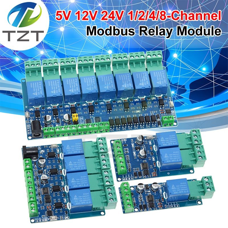 7-24v Modbus-RTU 1/2/4/8 ช่องรีเลย์โมดูลสวิทช์ Modbus RTU RS485/TTL อินพุตการสื่อสารเอาต์พุต W/ Anti-reverse แผ่นป้องกัน