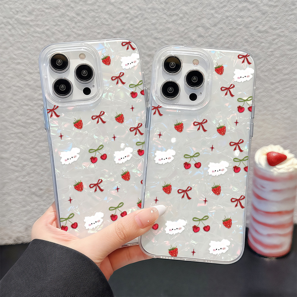 จัดส่งในพื้นที่ เคสพื้นหลังมันวาวเหมือนเปลือกหอย น่ารัก For IPhone16 14 13 11 6 7 8 plus Pro Promax X XR XSMAX BKWIMD167