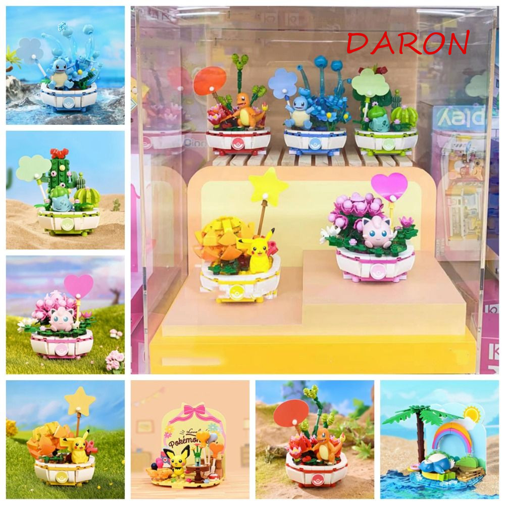 DARON Pokemon Building Block, Pikachu Squirtle Pikachu Plant Potted Flower Brick, Toy Bricks Toy Pla