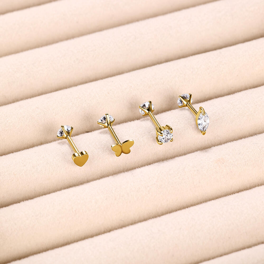 ต่างหูสแตนเลส Labret Lip ขนาด 6 มม. และ 8 มม. ในแบบผีเสื้อ หัวใจ และดาว สำหรับการเจาะ Helix Conch หรือกระดูกอ่อน - รูปที่ 6