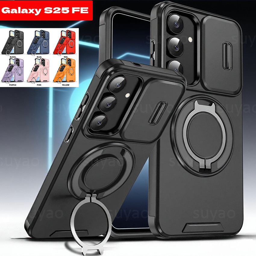 SAMSUNG สําหรับSamsung Galaxy S25FE S25 FE 2025 S24 S24FE S23 S23Ultraเคสโทรศัพท์เกราะแหวนผู้ถือปลอกแม่เหล็กSamsungS25FE Ultra Plusเลนส์ป้องกันกันกระแทกปกหลัง