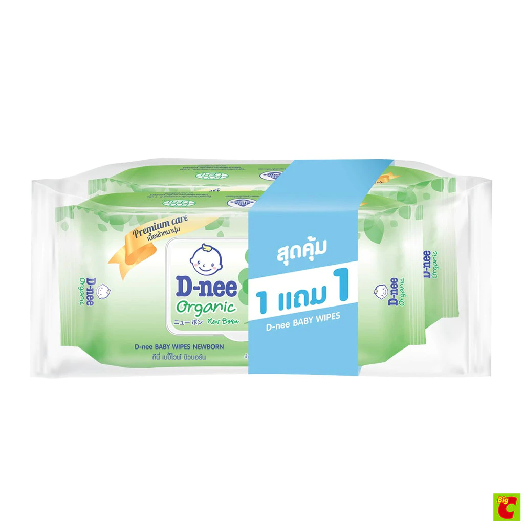 ดีนี่ ทิชชู่เปียก เบบี้ไวพ์ นิวบอร์น 80 แผ่น แพ็ค 1+1 สีเขียว