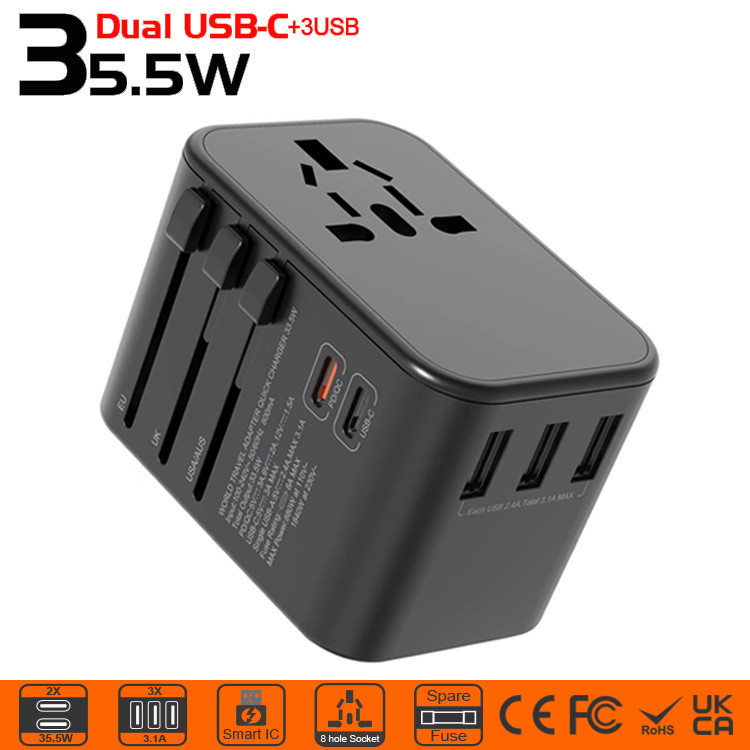 35.5W Dual PD/TYPE-CQC3.0 Global Pass Conversion Plug Travelระเบียบยุโรปปลั๊ก