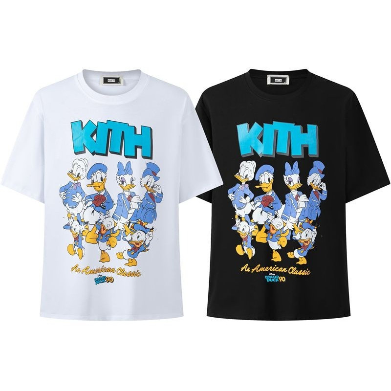 ((ผ้าฝ้ายแท้) Short Sleeve Loose Shirt KITH คอกลม สไตล์ High Street