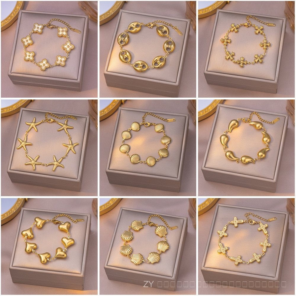 สร้อยคอและสร้อยข้อมือธีมสมุทร ทำจากเหล็กไทเทเนียมชุบทอง 18K เหมาะสำหรับผู้หญิง