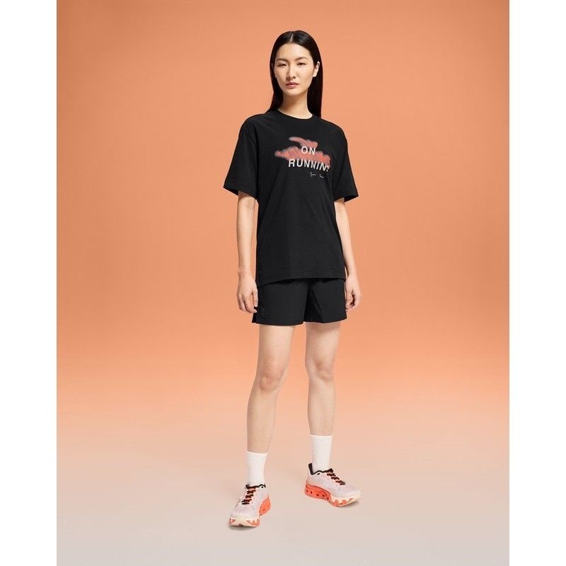 On Running Club Womens Black Print Short Sleeve 100% Premium Cotton T-Shirt 925