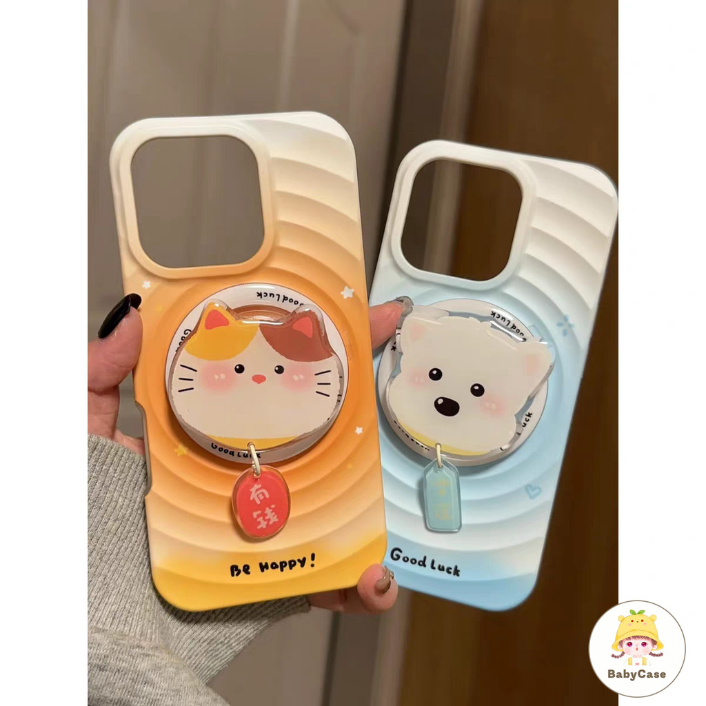 เคสไอโฟน 14 สำหรับ iPhone 12 15 11 16 13 Pro Max 15 16 Plus X XR XS Max เคสชาร์จคลื่นแม่เหล็กสุดหรูลายดาวน่ารักและหัวใจ