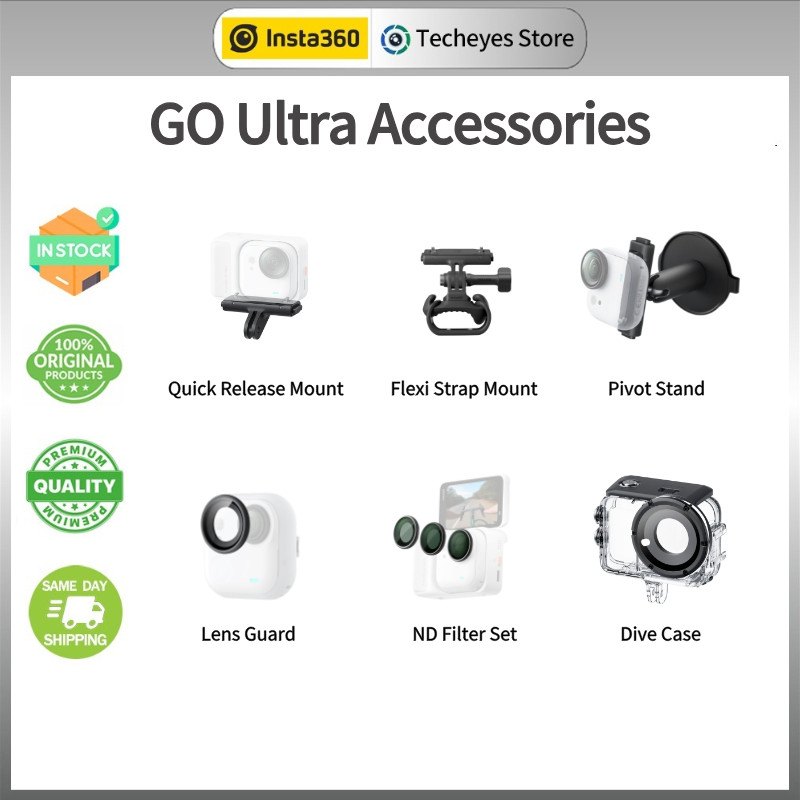 อุปกรณ์เสริม Insta360 GO Ultra - เคสดําน้ํา, ฟิลเตอร์ ND, ตัวยึดแบบปลดเร็ว, ขาตั้งเดือย, ชุดไททันเด็กวัยหัดเดิน