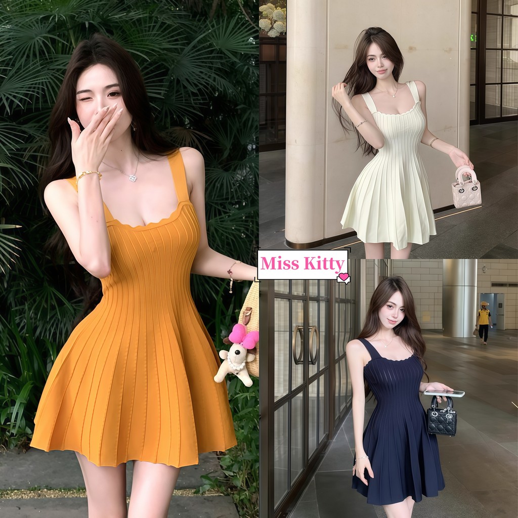 🎀Miss Kitty เข้ารูป มินิเดรสไหมพรม สีสดใส ผ้ายืดพอดีตัว สไตล์เกาหลีมินิมอล "U223"