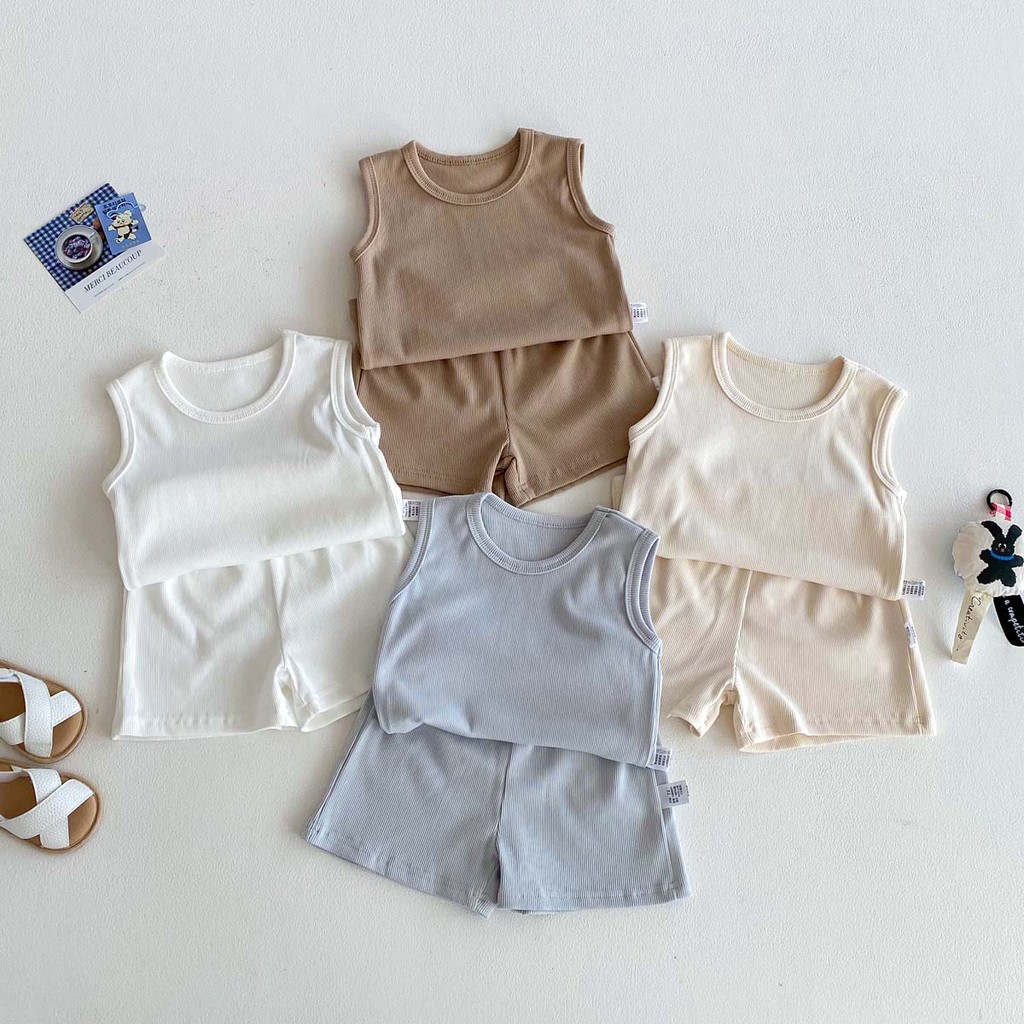 ชุดเด็กทารกฤดูร้อน สีสันสดใส เสื้อกั๊กและกางเกงขาสั้นจากผ้าฝ้ายคุณภาพดี