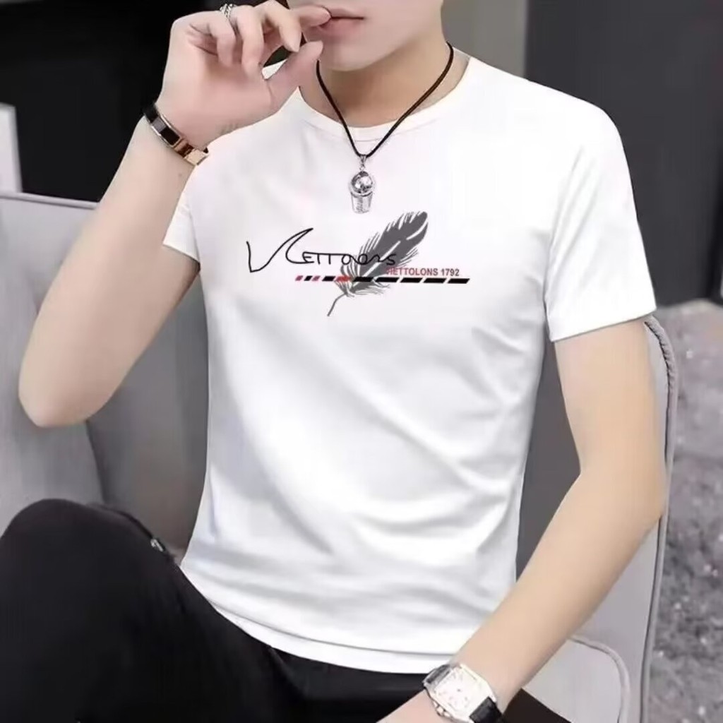 2025 NEW Summer Short Sleeve Printed T-Shirt Men's Korean Style Slim Fit Half Sleeve Tee Trendy Men'