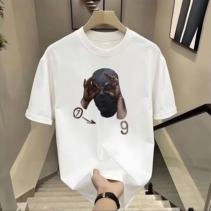 2025 NEW 2025 T-Shirt 2024 Trendy Brand Sports Men's Loose Fit Large Size Round Neck Printed Interne