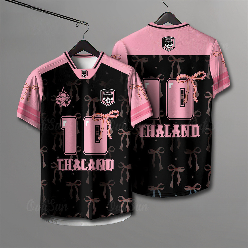 เสื้อยืดกีฬาผู้หญิง ทีมฟุตบอลไทย เบอร์ 10 โบว์สีชมพูกีฬากลางแจ้งเสื้อยืดกีฬากลางแจ้งเสื้อยืดโบว์พิมพ์เสื้อยืดผู้หญิงเสื้อยืดระบายอากาศ - รูปที่ 2