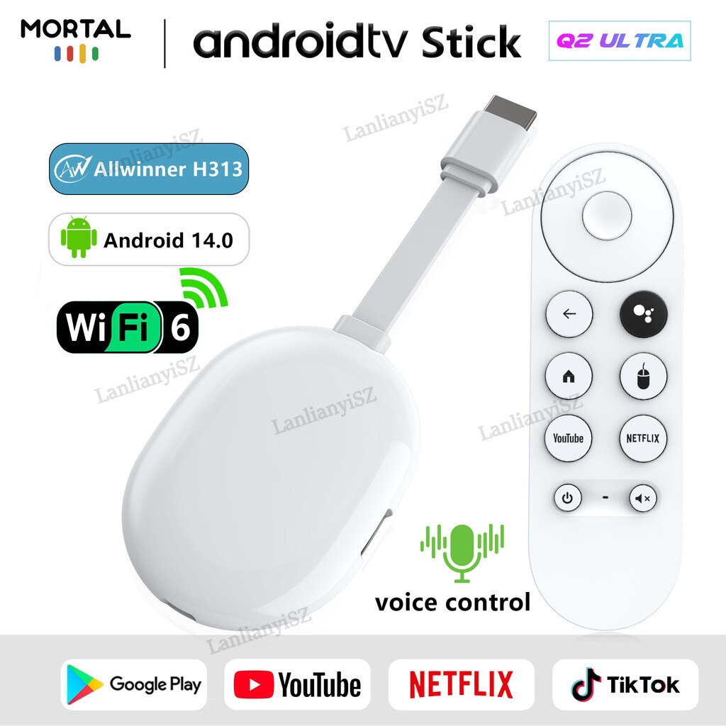 Android TV Stick สมาร์ท 4K โฮมเธียเตอร์ Mortal Q2 ultra AllwinnerH313 Netflix YouTube Wifi6 บลูทูธ C