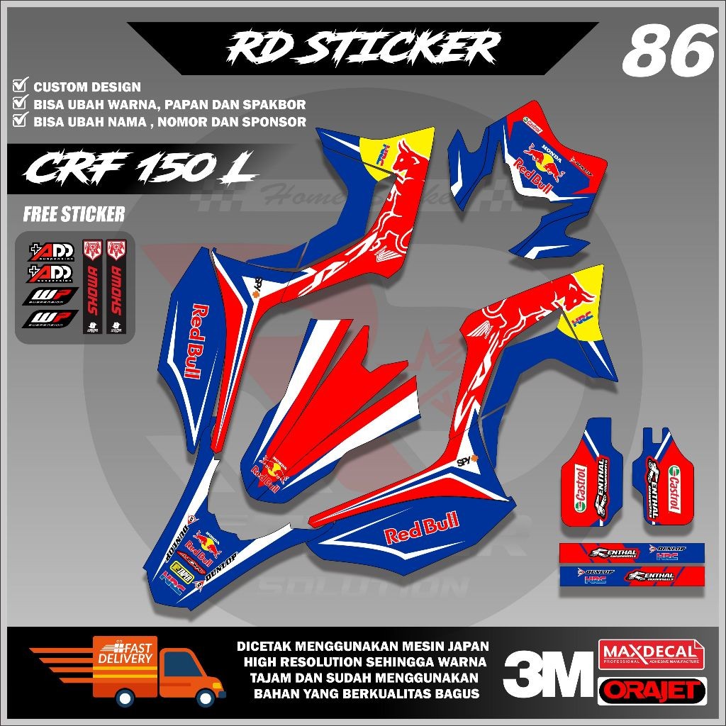 (RD STICKER) HONDA CRF 150L DECAL FULL BODY STICKER RED BULL MOTIF ใหม่ล่าสุดสามารถสร้างใหม่ได้