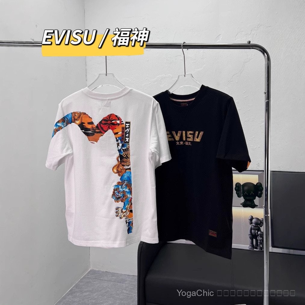 EVISU Fushen evisu 2025 ฤดูร้อน Street Wear พิมพ์เสื้อยืดแขนสั้น