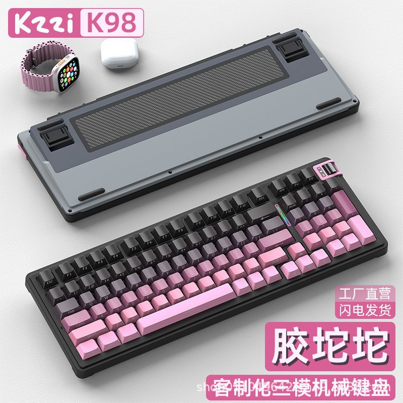 Kzzi kzzi K98 สามมิติไร้สายเลื่อนล้อมัลติมีเดียหนาตําแหน่งยาง K98pro ส่วนบุคคลที่กําหนดเองคีย์บอร์ดเ