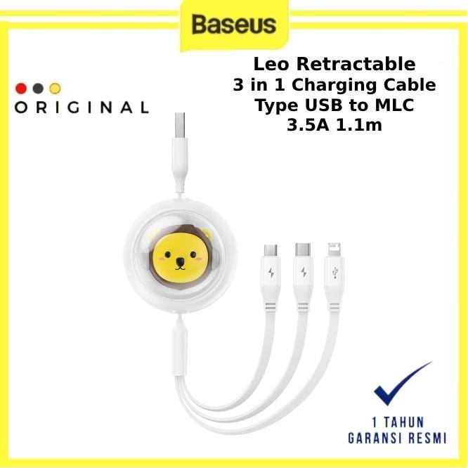 Baseus Leo สายชาร์จแบบยืดหดได้ 3-in-1 USB to M+L+C 3.5A 1.1M