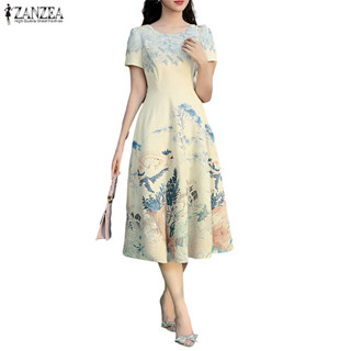 ZANZEA ซานเซีย ชุดเดรสลําลองพิมพ์ลายดอกไม้หรูหราสําหรับผู้หญ…