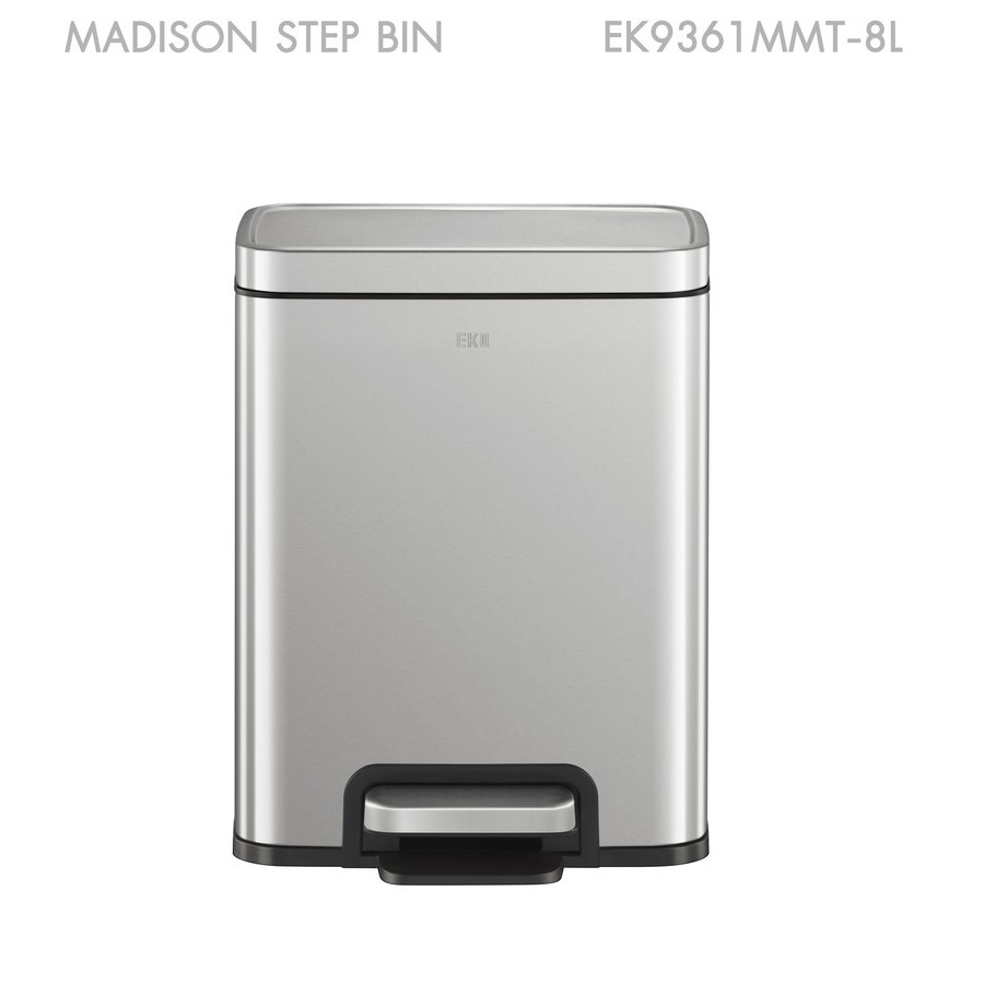 LOCAL789 EKO ถังขยะสเตนเลสเหยียบเหลี่ยม 8 ลิตร รุ่น MADISON EK9361MMT-8 ขนาด 24.7x24.4x34 ซม. สีเงิน