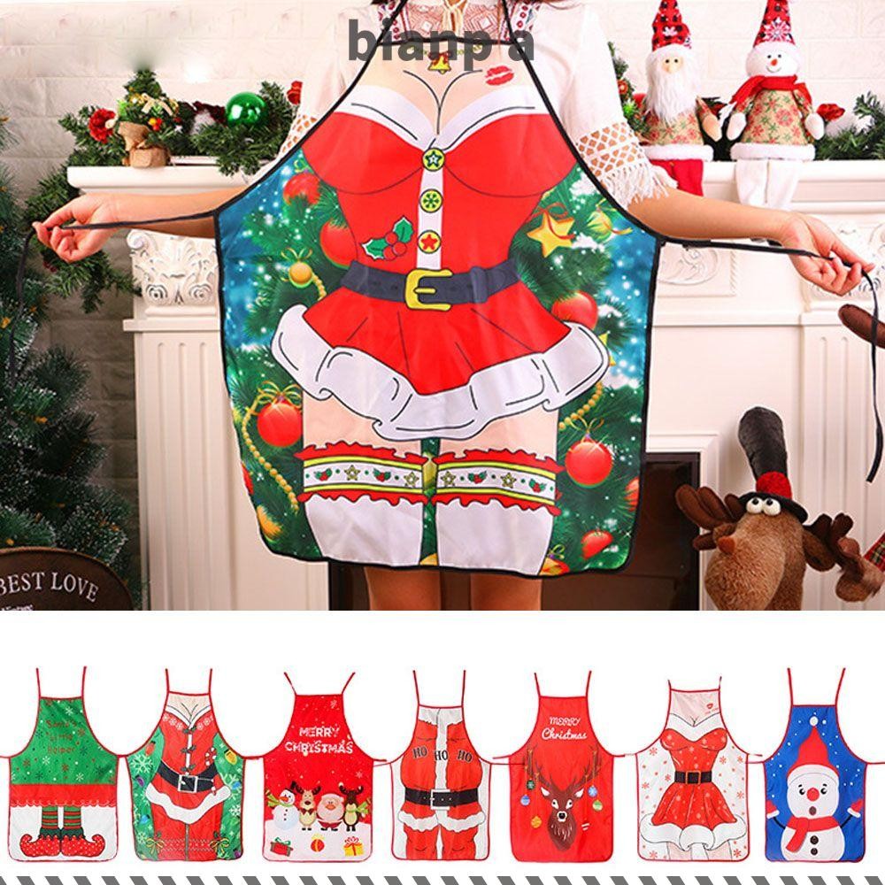 BIANPA ผ้ากันเปื้อนคริสต์มาส Home Kitchen Merry Christmas Coffee ผ้าอุปกรณ์ทําอาหาร Bibs