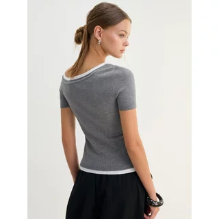 [Pomelo] เสื้อเปิดไหล่แขนสั้น / One-Shoulder Short Sleeve Top