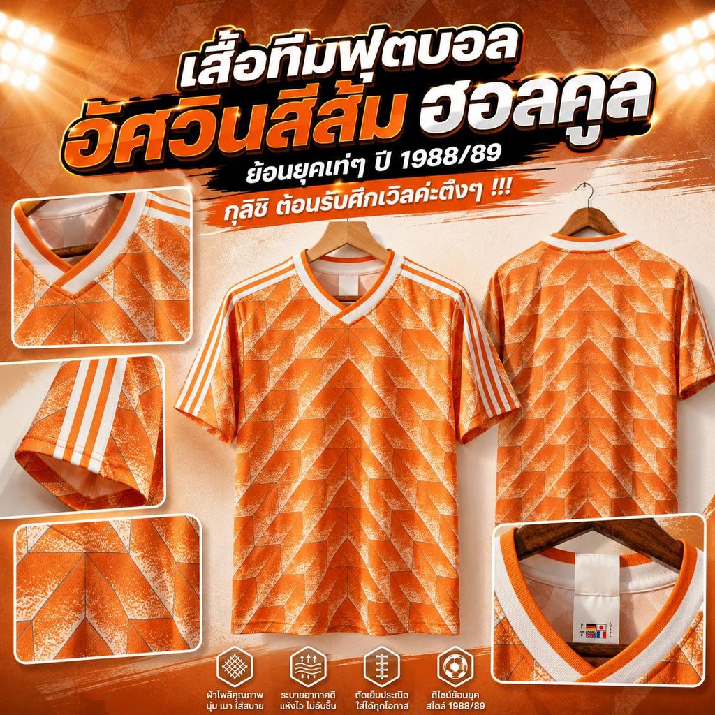 เสื้อฟุตบอล ฮอลคูล ย้อนยุคปี 1988 คลาสสิก คอวี ใส่สวย ใครแฟนอัศวินสีส้ม สะสมเลย พร้อมลุยศึกฟุตบอลนานาชาติ