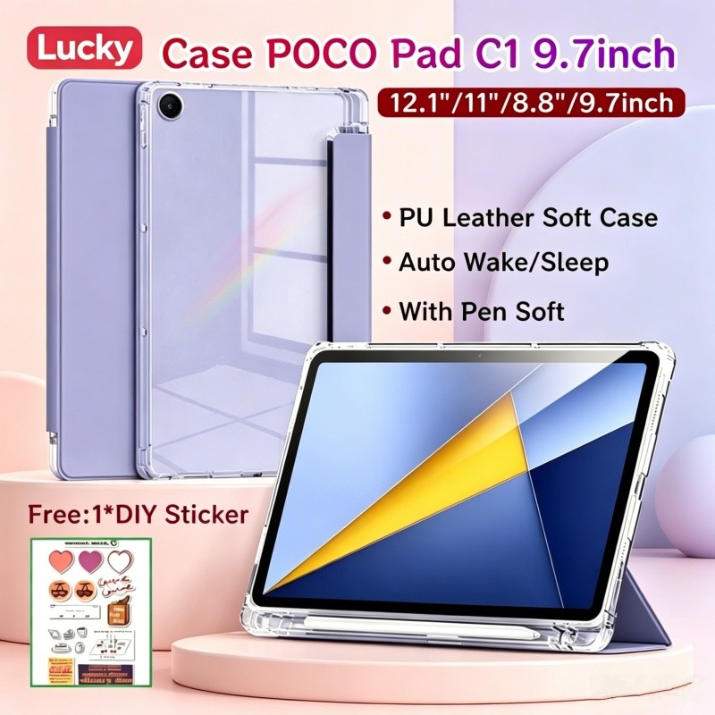 เคส Xiaomi POCO Pad C1 9.7 นิ้ว 2026 ใหม่พร้อมช่องเสียบปากกาเคสแม่เหล็ก Redmi Pad 2 9.7 นิ้วฝาครอบด้านหลังโปร่งใสสําหรับ POCO Pad M1 / Redmi Pad 2 Pro 12.1 นิ้ว